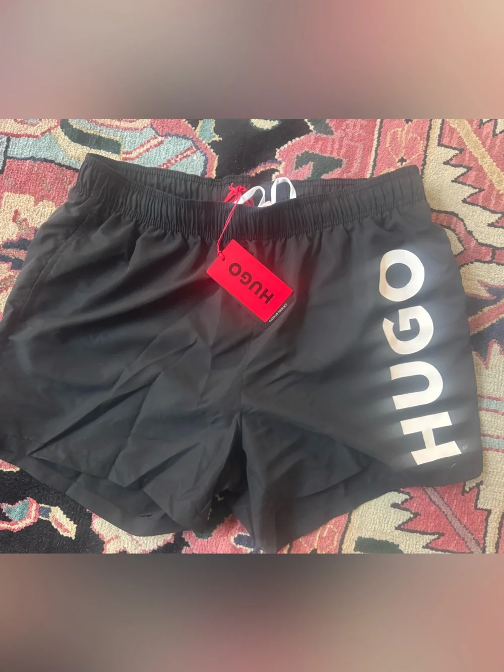 HUGO Black Mens polyester swim trunks